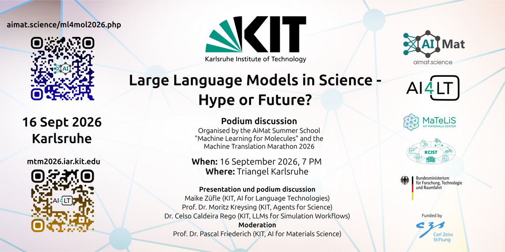 Flyer for a podium discussion on AI's role in science at KIT, 16 Sept 2026, Triangel Karlsruhe