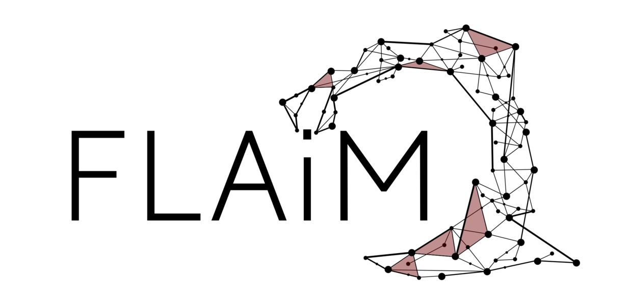 Pascal Friederich Logo of the FLAIM project with a geometric network arc and red triangle segments.