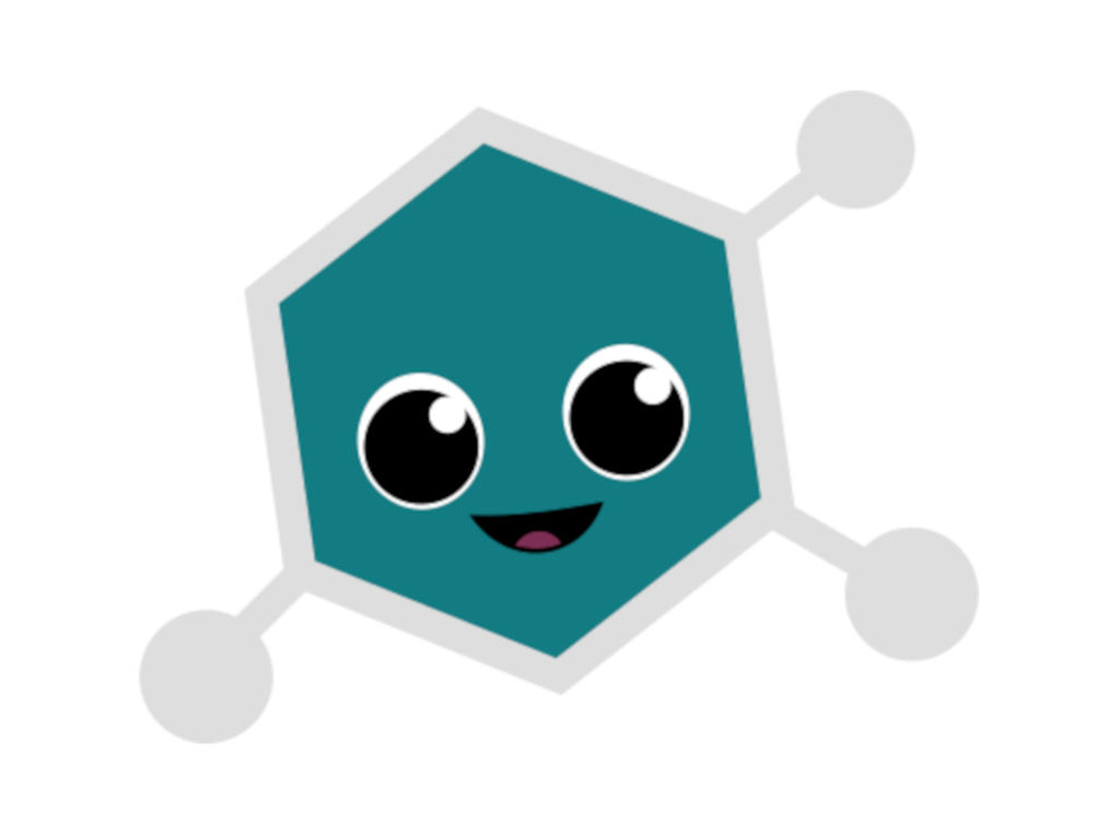 Cute smiling pseudocumene-shaped cartoon character with big eyes and a smile.